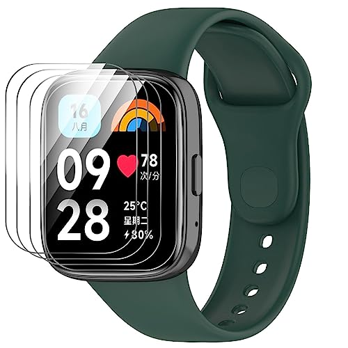 GIOPUEY Armband Kompatibel mit Redmi Watch 3 Active, [2 in 1] TPU Silikon Armband + 3 Stück Schutzfolie [Verschleißfest] [Atmungsaktiv] Ersatzarmband - Armee grün von GIOPUEY