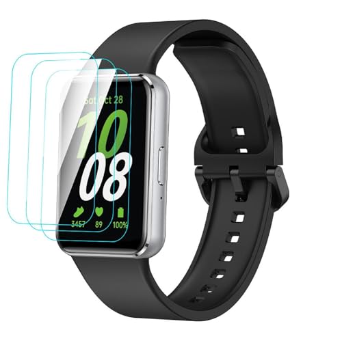 GIOPUEY Armband Kompatibel mit Samsung Galaxy Fit 3, [2 in 1] TPU Silikon Armband + 3 Stück Schutzfolie [Verschleißfest] [Atmungsaktiv] Ersatzarmband - Black von GIOPUEY