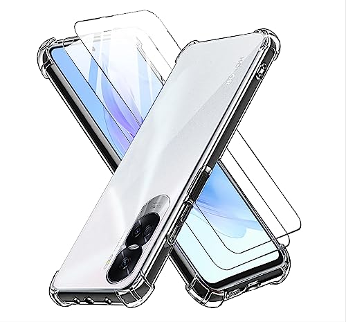 GIOPUEY Clear Hülle Kompatibel mit Honor 90 Lite 5G, [mit 2 Stück Glas Schutzfolie] Ultra Dünn TPU Case, Luftpolsterschutz, [Nicht Leicht zu Vergilben] Stoßfest Hülle - Transparent von GIOPUEY