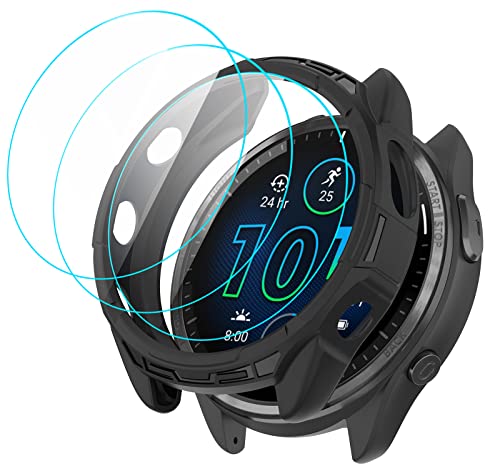 GIOPUEY Hülle + 3 flexibel Schutzfolie Kompatibel mit Garmin Forerunner 965 / F965, Premium-TPU, Einzigartiges Design - Black von GIOPUEY