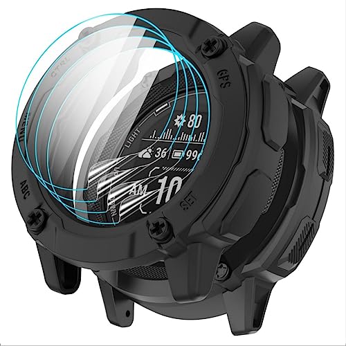 GIOPUEY Hülle + 3 flexibel Schutzfolie Kompatibel mit Garmin Instinct 2X, Premium-TPU, Einzigartiges Design - Black von GIOPUEY