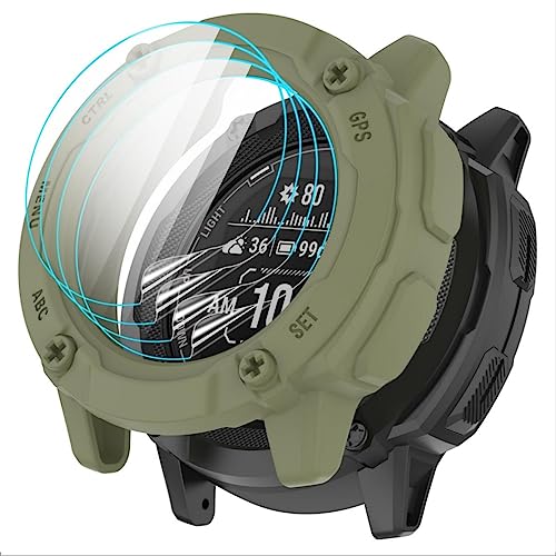 GIOPUEY Hülle + 3 flexibel Schutzfolie Kompatibel mit Garmin Instinct 2X, Premium-TPU, Einzigartiges Design - Green von GIOPUEY