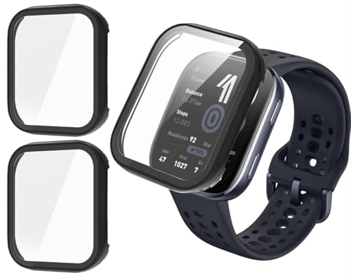 GIOPUEY Hülle Kompatibel mit AMAZFIT Bip 6 46mm (A2435), [2 Stück] Glasschutzfolie + Hartplastikrahmen, 360° Rundumschutz Cover - Black+Black von GIOPUEY