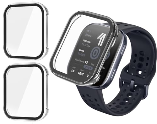 GIOPUEY Hülle Kompatibel mit AMAZFIT Bip 6 46mm (A2435), [2 Stück] Glasschutzfolie + Hartplastikrahmen, 360° Rundumschutz Cover - Transparent+Transparent von GIOPUEY