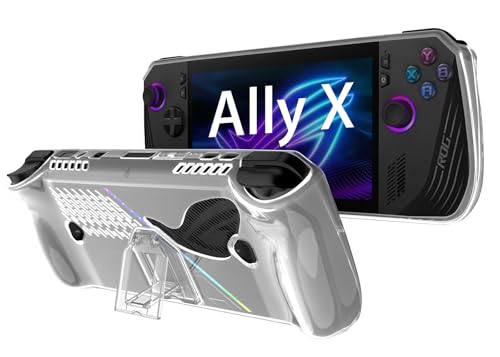 GIOPUEY Hülle Kompatibel mit ASUS ROG Ally X 2024 - mit Ständer - transparente PC-Abdeckung & weicher TPU-Rahmen - Airbag Sturzschutz - Clear von GIOPUEY