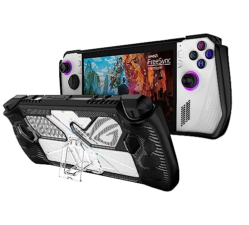 GIOPUEY Hülle Kompatibel mit ASUS ROG Ally - mit Ständer - transparente PC-Abdeckung & weicher TPU-Rahmen - Airbag Sturzschutz - Black von GIOPUEY