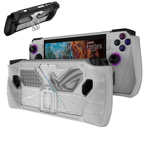 GIOPUEY Hülle Kompatibel mit ASUS ROG Ally - mit Ständer - transparente PC-Abdeckung & weicher TPU-Rahmen - Airbag Sturzschutz - White von GIOPUEY
