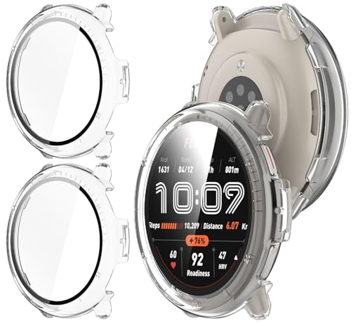 GIOPUEY Hülle Kompatibel mit Amazfit Active 2, [2 Stück] Glasschutzfolie + Hartplastikrahmen, 360° Rundumschutz Cover - Transparent+Transparent von GIOPUEY