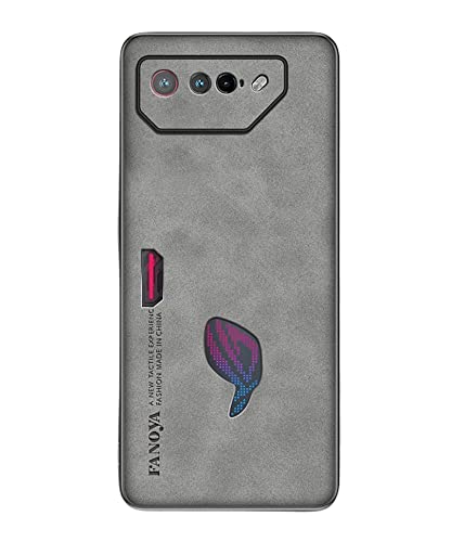 GIOPUEY Hülle Kompatibel mit Asus ROG Phone 7, PU-Leder + Harter PC Case, Spezielle Lederstruktur Handyhülle，Anti-Fingerabdruck, Anti-Kratzer Cover - Grey von GIOPUEY