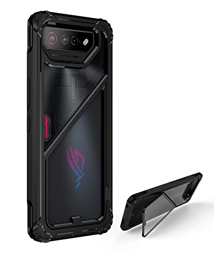 GIOPUEY Hülle Kompatibel mit Asus ROG Phone 7/7 Ultimate - Hochwertiger magnetischer Ständer - transparente PC-Abdeckung & weicher TPU-Rahmen - Airbag Sturzschutz - Black von GIOPUEY