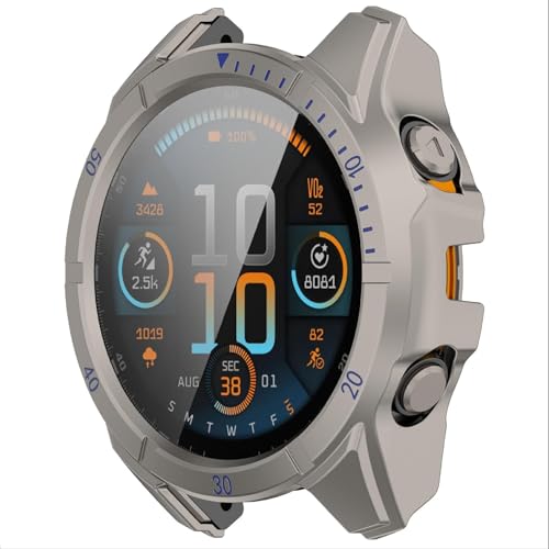 GIOPUEY Hülle Kompatibel mit Garmin Fenix 8 51mm AMOLED, Glasschutzfolie + Hartplastikrahmen, 360° Rundumschutz Cover - Titanium von GIOPUEY