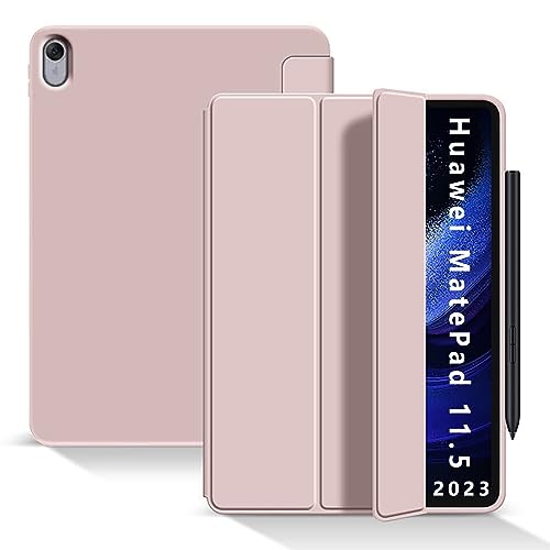GIOPUEY Hülle Kompatibel mit Huawei MatePad 11.5 2023, Flip Case, Weiche Silikon-Rückenschale [Bracket-Funktion] hautähnliche Textur - Pink von GIOPUEY