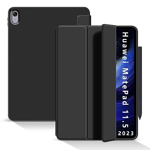 GIOPUEY Hülle Kompatibel mit Huawei MatePad 11.5 2023, Flip Case, Weiche Silikon-Rückenschale [Bracket-Funktion] hautähnliche Textur - Schwarz von GIOPUEY