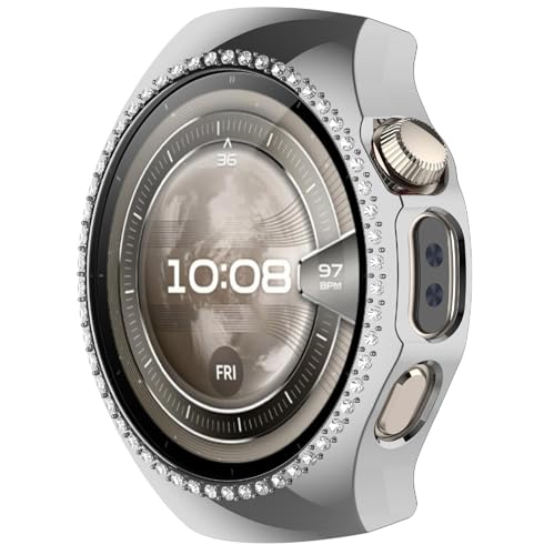GIOPUEY Hülle Kompatibel mit Huawei Watch 5 42mm, [2 Stück] Hartplastikmaterial, Antikollision Cover - Silver Bling Diamond von GIOPUEY