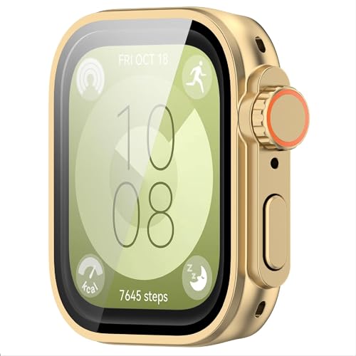 GIOPUEY Hülle Kompatibel mit Huawei Watch Fit 3, Glasschutzfolie + Hartplastikrahmen, 360° Rundumschutz, Huawei Watch Fit 3 Cover - Gold GIOPUEY Hülle Kompatibel mit Huawei Watch Fit 3, Glasschutzfolie + Hartplastikrahmen, 360° Rundumschutz, Huawei Watch Fit 3 Cover - Gold von GIOPUEY
