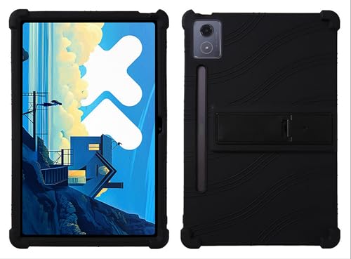 GIOPUEY Hülle Kompatibel mit Lenovo Tab P12 12.7 2023 - mit Ständer - Weiche TPU Silikon Schutzhülle - Airbag Sturzschutz Case - Black von GIOPUEY