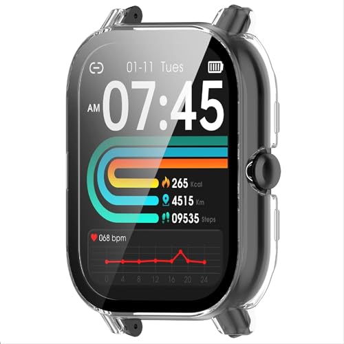 GIOPUEY Hülle Kompatibel mit P66D/P66/P66ED 1.85" Smartwatch, Glasschutzfolie + Hartplastikrahmen, 360° Rundumschutz, P66D/P66/P66ED 1.85" Smartwatch Cover - Clear von GIOPUEY