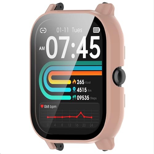 GIOPUEY Hülle Kompatibel mit P66D/P66/P66ED 1.85" Smartwatch, Glasschutzfolie + Hartplastikrahmen, 360° Rundumschutz, P66D/P66/P66ED 1.85" Smartwatch Cover - pink von GIOPUEY