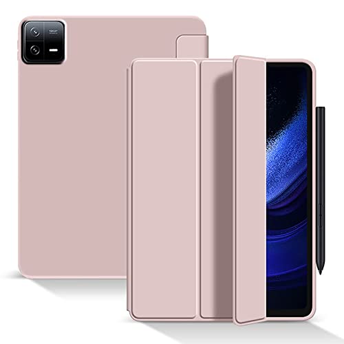 GIOPUEY Hülle Kompatibel mit Xiaomi Pad 6, Flip Case, Weiche Silikon-Rückenschale [Bracket-Funktion] hautähnliche Textur - Pink von GIOPUEY