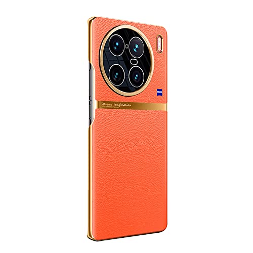 GIOPUEY Hülle Kompatibel mit vivo X90 Pro, PU-Leder + Harter PC Case, Spezielle Lederstruktur Handyhülle，Anti-Fingerabdruck, Anti-Kratzer Cover - orange von GIOPUEY