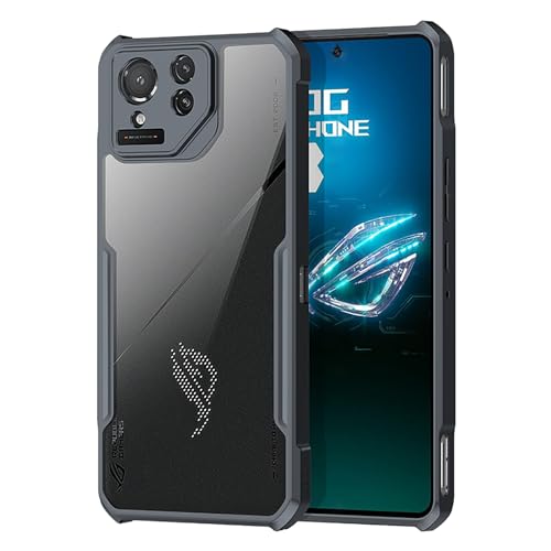 GIOPUEY Hülle für Asus ROG Phone 8 Pro, Hart-PC + Weiche TPU Abdeckung, Hohe Transparenz, Klar Handyhülle, Luftpolster Anti-Drop, Kein Vergilben - Black von GIOPUEY