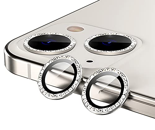 GIOPUEY Kamera Schutzfolie Kompatibel mit iPhone 13, [2 Pack] Kristalldiamant, Metalle Kamera Schutzrahmen, Beeinflusst das Schießen Nicht, iPhone 13 Mini Schutzfolie Kamera - Silver von GIOPUEY