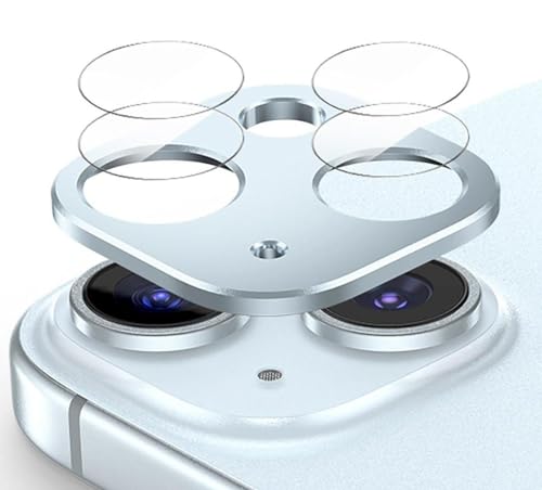 GIOPUEY Kamera Schutzfolie Kompatibel mit iPhone 15,iPhone 15 Plus Kamera Panzerglas,Metalle Schutzrahmen + 2 Stück Kamera Panzerglas,[Ultra-Klar] [Anti-Kratzen] - Blue von GIOPUEY