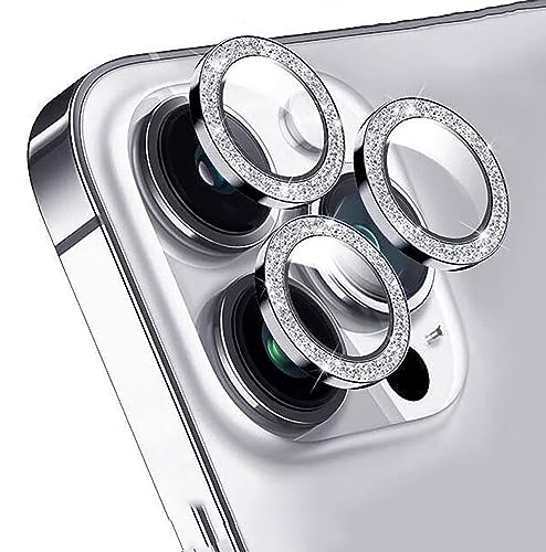 GIOPUEY Kamera Schutzfolie Kompatibel mit iPhone 15 Pro Max, iPhone 15 Pro Kameraschutz, Bling Pulver Diamant, Glänzend, Elegant, Silver von GIOPUEY