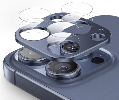 GIOPUEY Kamera Schutzfolie Kompatibel mit iPhone 15 Pro Max,iPhone 15 Pro Kamera Panzerglas,Metalle Schutzrahmen + 2 Stück Kamera Panzerglas,[Ultra-Klar] [Anti-Kratzen] - Blue von GIOPUEY