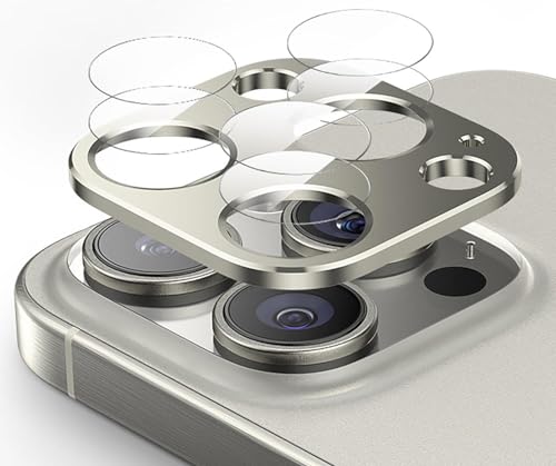 GIOPUEY Kamera Schutzfolie Kompatibel mit iPhone 15 Pro Max,iPhone 15 Pro Kamera Panzerglas,Metalle Schutzrahmen + 2 Stück Kamera Panzerglas,[Ultra-Klar] [Anti-Kratzen] - Natural von GIOPUEY