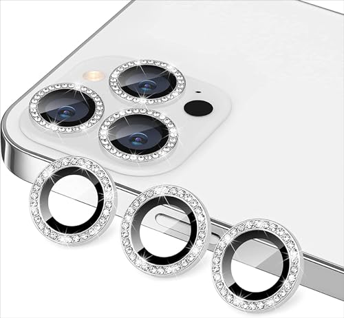 GIOPUEY Kamera Schutzfolie Kompatibel mit iPhone 16 Pro Max, [2 Pack] Kristalldiamant, Metalle Kamera Schutzrahmen, Beeinflusst das Schießen Nicht, iPhone 16 Pro Schutzfolie Kamera - Silver von GIOPUEY