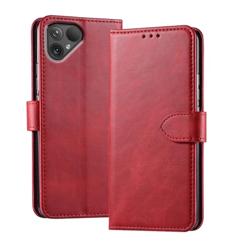 GIOPUEY Leder Hülle Kompatibel mit Fairphone 5, All Inclusive Flip Leder Case Cover, 3 Kartenfach, Handyhülle mit Standfunktion - Rot von GIOPUEY