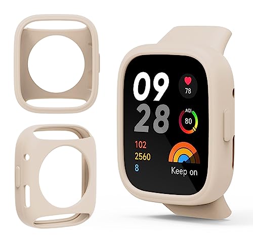 GIOPUEY Silikon Hülle Kompatibel mit Redmi Watch 3 Active, [2 Stück] Weich TPU Silikon Schutz Case Cover, Redmi Watch 3 Active Schutzhülle - Beige von GIOPUEY