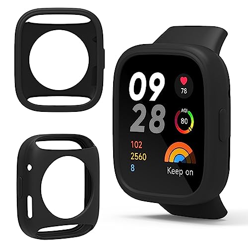 GIOPUEY Silikon Hülle Kompatibel mit Redmi Watch 3 Active, [2 Stück] Weich TPU Silikon Schutz Case Cover, Redmi Watch 3 Active Schutzhülle - Black von GIOPUEY