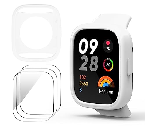 GIOPUEY Silikon Hülle Kompatibel mit Redmi Watch 3 Active, mit 3 Stück Schutzfolie, Weich TPU Silikon Schutz Case Cover, Redmi Watch 3 Active Schutzhülle - White von GIOPUEY