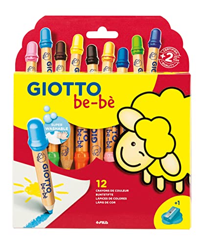 GIOTTO be-bè Jumbo-Farbstift, auswaschbare Farbstifte, Jumbo Mine 7 mm, Kartonetui, 12 sortierte Farben, mit Spitzer von GIOTTO be-bè