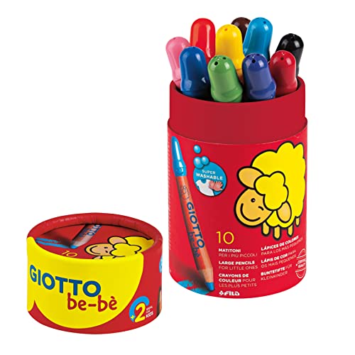 GIOTTO be-bè Jumbo-Farbstift, auswaschbare Farbstifte, Jumbo Mine, 7 mm, Runddose aus Karton, 10 sortierte Farben von GIOTTO be-bè