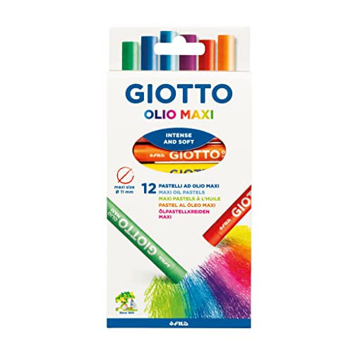 GIOTTO Olio Maxi Ölpastell-Set für Kinder, 12 verschiedene Farben, große Kinder-Künstlerpastelle, ideal für Zuhause und Schule von GIOTTO