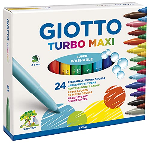 Giotto 4550 00 - Turbo Maxi Faserschreiber Kartonetui 24 sortierte Farben Multicolor von GIOTTO