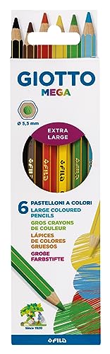 Giotto Mega F225800 Hexagonale Farbstifte in 6 Farben, mit 5,5 mm dicker Mine, Etui mit 6 Stück, 1 stück (1er Pack) von GIOTTO
