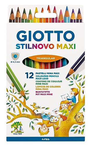 Giotto Stilnovo Maxi Buntstifte, dick, dreieckig, Mine 4,3 mm, verschiedene Farben, 12 Stück von GIOTTO