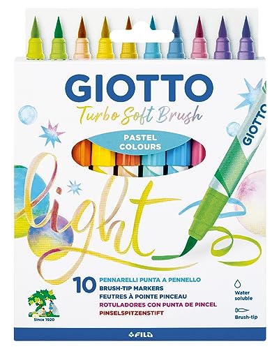 Giotto Turbo Soft Brush Marker mit Pinselspitze, wasserlösliche Pinselspitze, verschiedene Pastellfarben, 10 Stück von GIOTTO