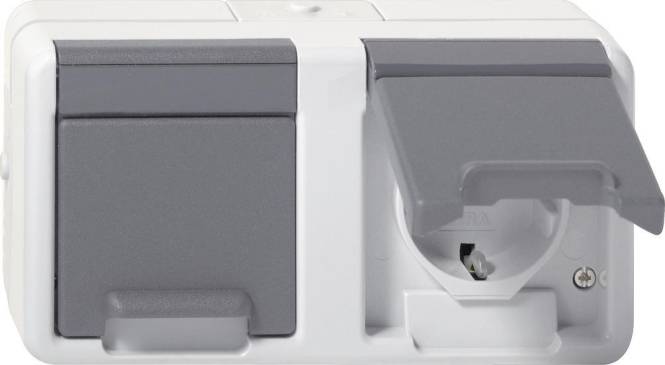 GIRA 478130 SCHUKO-Doppelsteckdose waagerecht Klappdeckel WG AP IP44 Grau GIRA 478130 SCHUKO-Doppelsteckdose waagerecht Klappdeckel WG AP IP44 Grau von GIRA Giersiepen GmbH & Co. KG