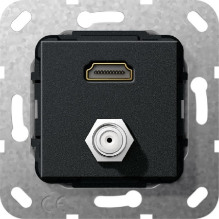 567510  - UP Tragring HDMI und SAT F-Buchse schwarz matt, 567510 von GIRA