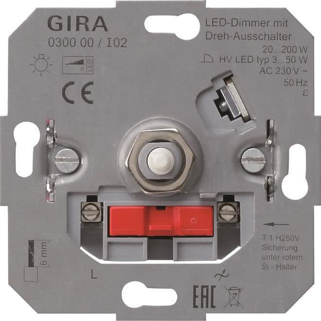 GIRA 030000 LED-Dimmeinsatz 20-200W m.Dreh-Aussschalter Glühlampe(030000) von GIRA