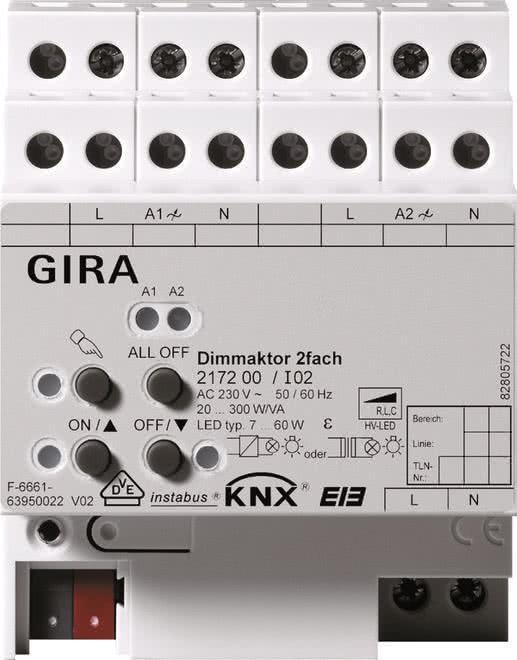 GIRA Universal-Dimmaktor 2f. 2x300W KNX/EIB REG 217200 (217200) von GIRA