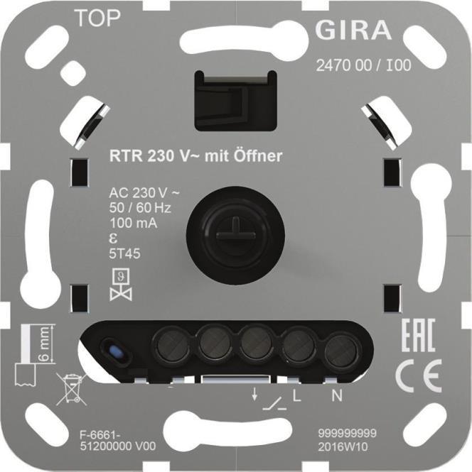 Gira Raumtemperaturregler 230V Öffner Einsatz 247000 (247000) von GIRA