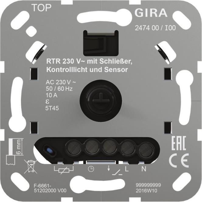 Gira Raumtemperaturregler 230V Schließer 247400 (247400) von GIRA