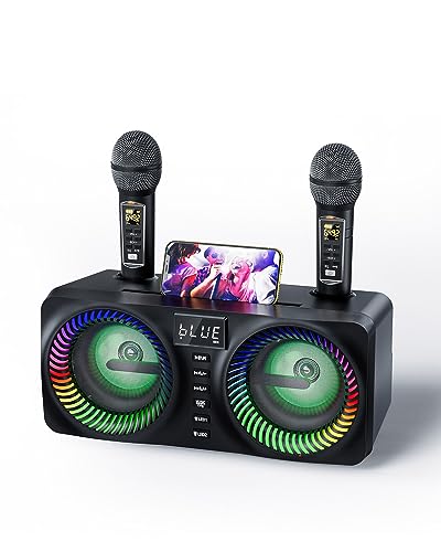 GJCrafts Karaoke, All-in-One Karaoke Maschine mit 30W Bluetooth Lautsprecher, 2 Kabellosen Karaoke-Mikrofon und Wiederaufladbarem Mikrofonsteckplatz, PA Anlage Komplettset für Partys Zusammenkünfte von GJCrafts