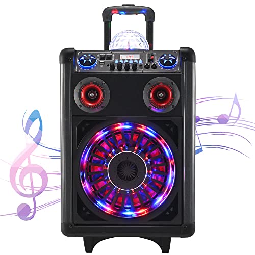 GJCrafts Karaoke Lautsprecher Bluetooth mit 2 Mikrofonen Wireless, Mobile Pa Sound System Party mit Discokugel, Audio PA System mit Einziehbarer Griff und Rädern, Unterstützt TWS/AUX/MP3/USB/FM/TF/REC von GJCrafts
